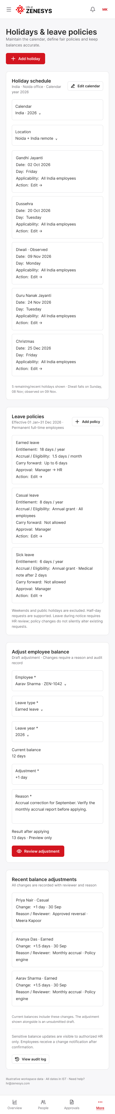 Holidays & leave policies — Mobile